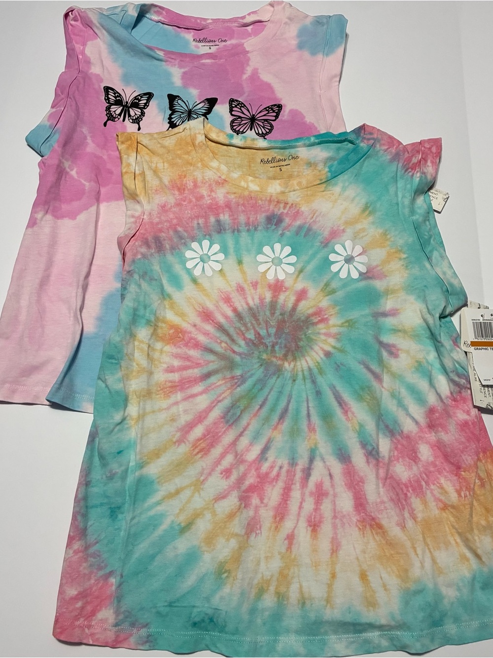 Rebellious One Tye-Dye Daisy Tank Top and Butterfly- Teal Pink . 2 Tank Tops